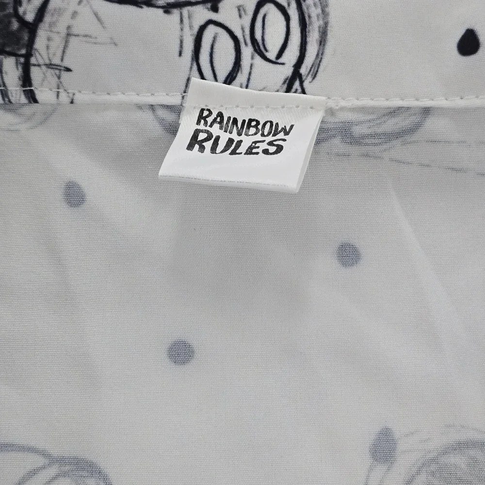 Rainbow‎ Rules Mens 2XL Mickey Mouse Sketch Print Button Down Shirt White Black